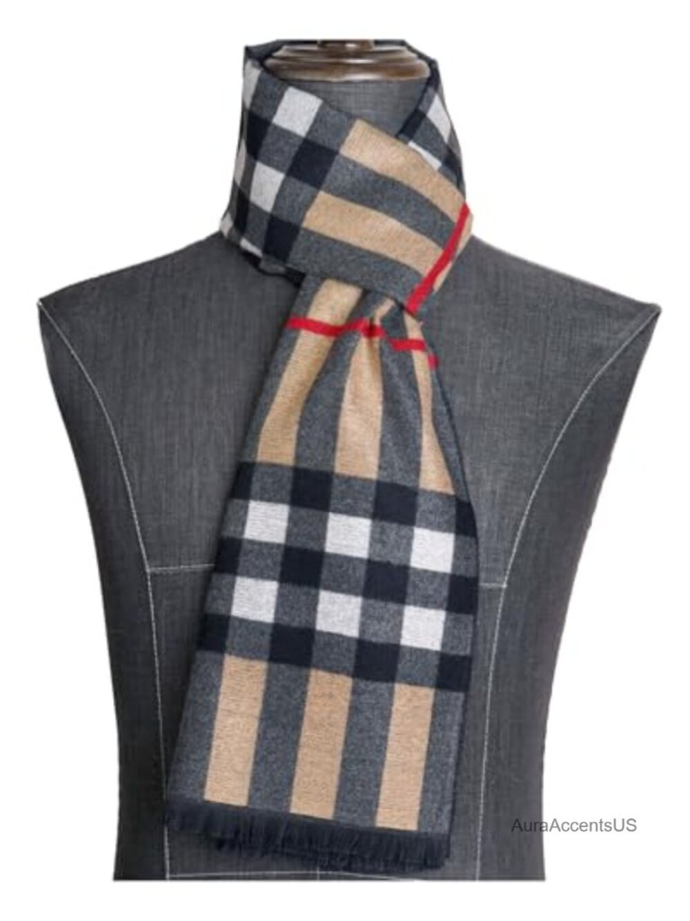 Men's Winter Cashmere Feel Scarf Plaid Long Scarf